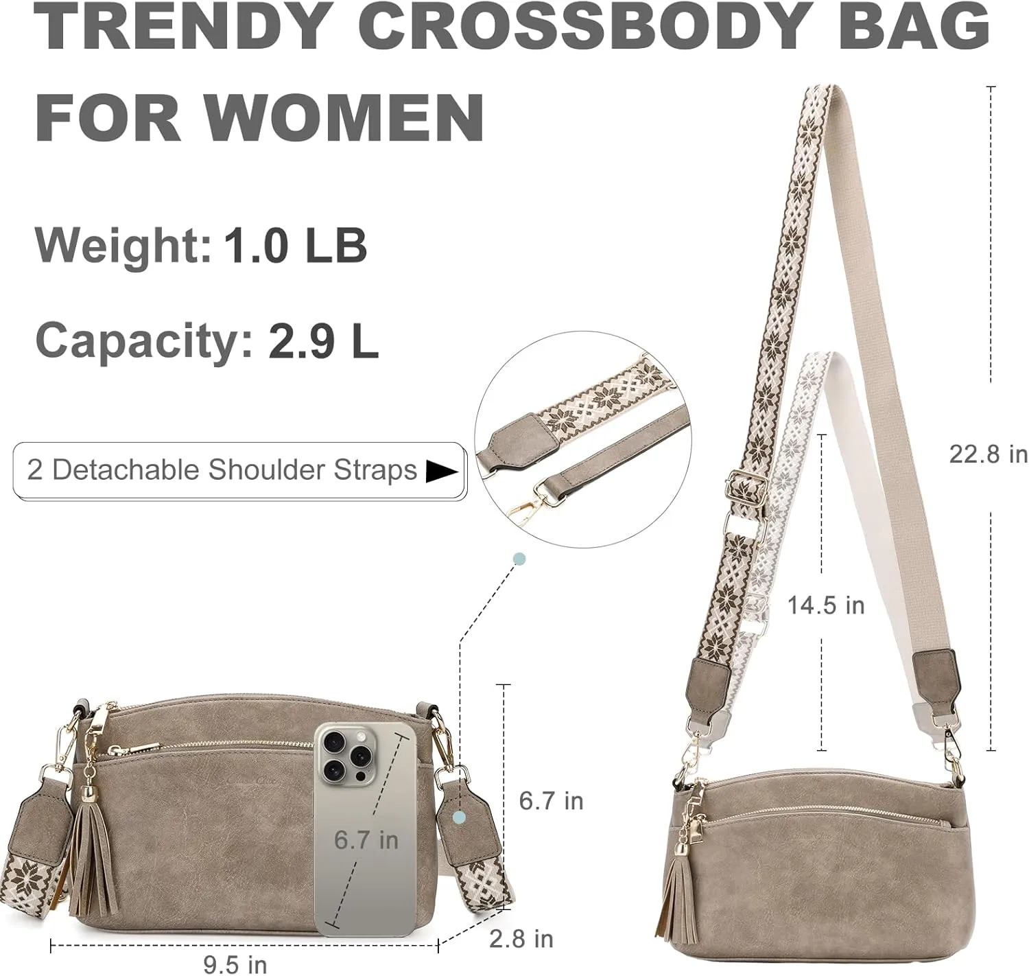 Chase Chic Crossbody Purse for Women, Trendy Vegan Leather Cross Body Bag Lady Small Handbag with Guitar Strap