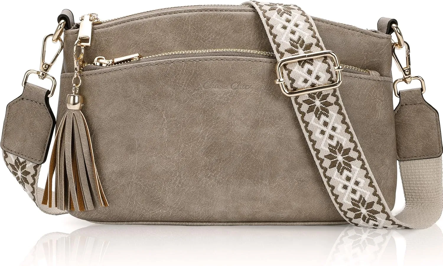 Chase Chic Crossbody Purse for Women, Trendy Vegan Leather Cross Body Bag Lady Small Handbag with Guitar Strap
