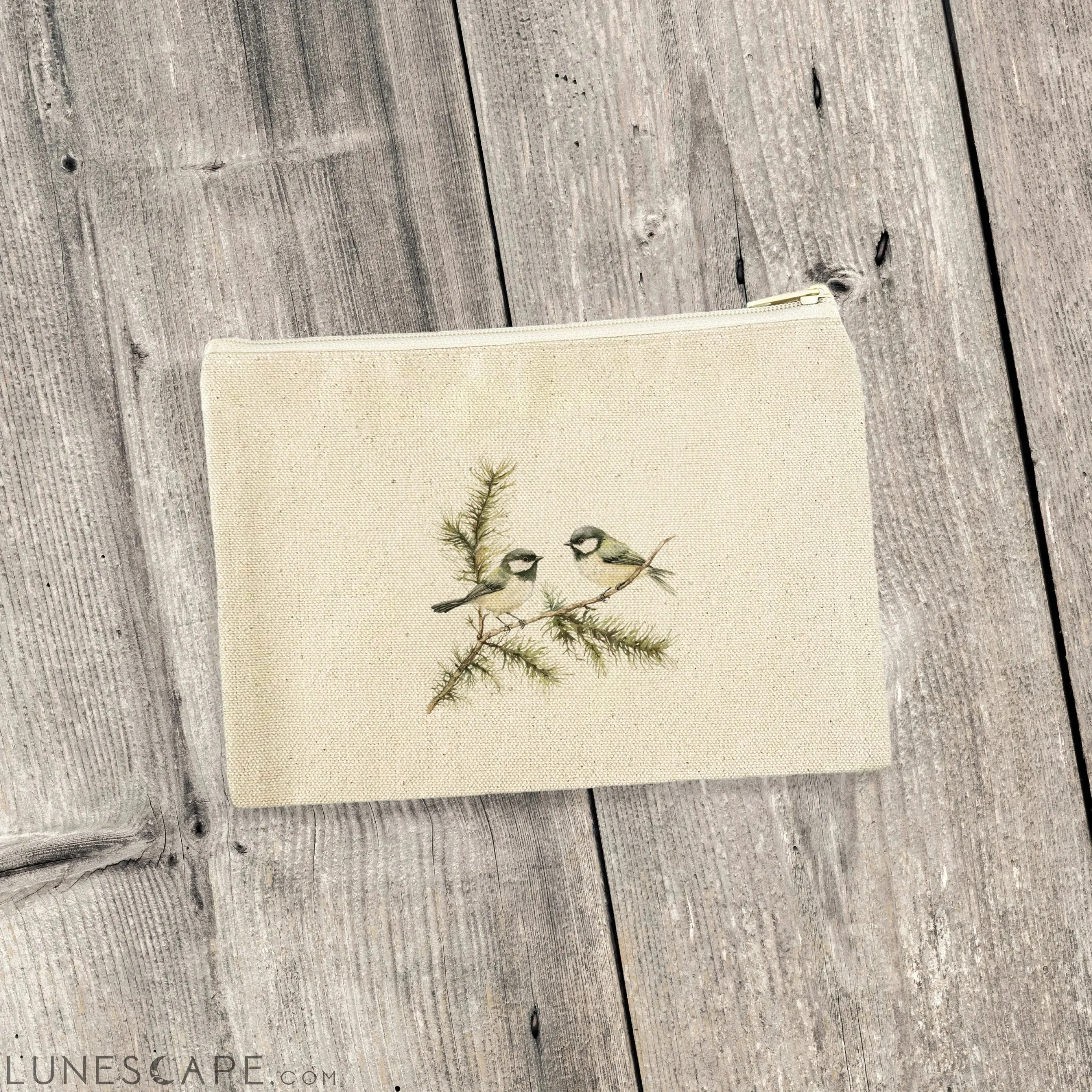 Chickadee Pair - Spring Canvas Zipper Pouch