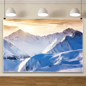 ChloropLastid 10x8ft Snow Mountain Backdrop Winter Snowy Mountain Sunrise Scenery Photography Background White Snow-Covered Alpine Hill Peak Ski Outdoor Adventure Travel Photoshoot Studio Props