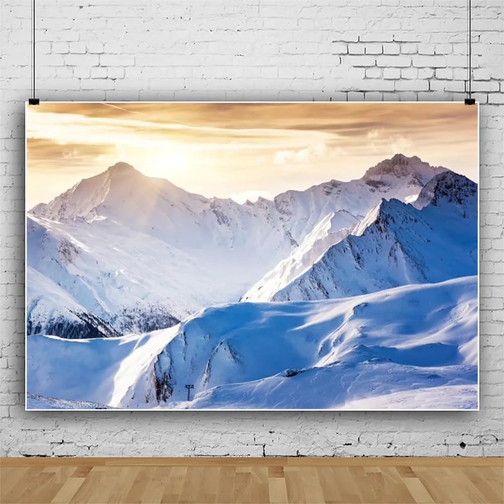ChloropLastid 10x8ft Snow Mountain Backdrop Winter Snowy Mountain Sunrise Scenery Photography Background White Snow-Covered Alpine Hill Peak Ski Outdoor Adventure Travel Photoshoot Studio Props
