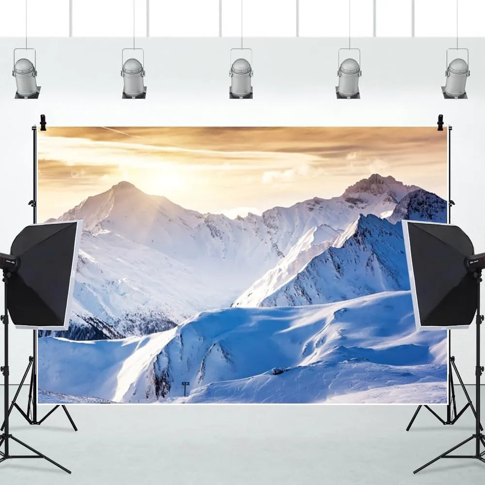 ChloropLastid 10x8ft Snow Mountain Backdrop Winter Snowy Mountain Sunrise Scenery Photography Background White Snow-Covered Alpine Hill Peak Ski Outdoor Adventure Travel Photoshoot Studio Props