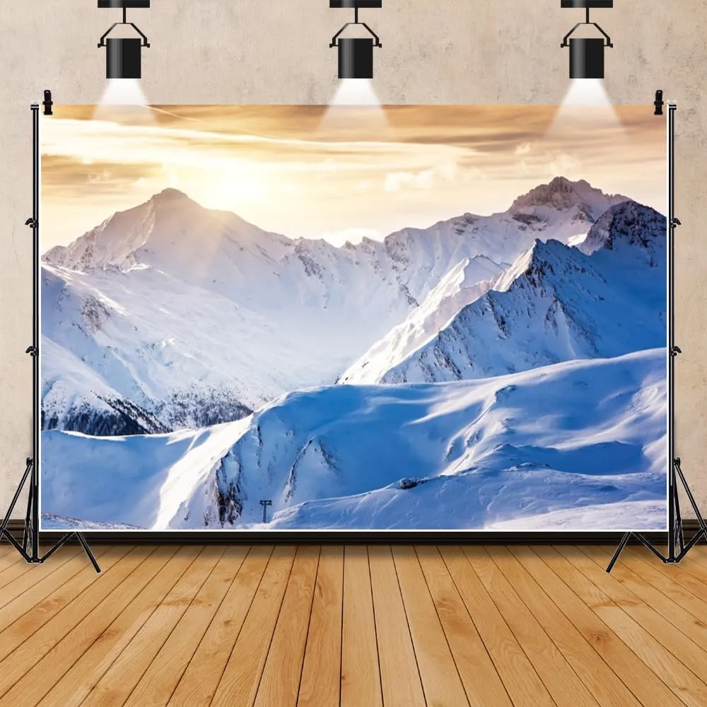 ChloropLastid 10x8ft Snow Mountain Backdrop Winter Snowy Mountain Sunrise Scenery Photography Background White Snow-Covered Alpine Hill Peak Ski Outdoor Adventure Travel Photoshoot Studio Props