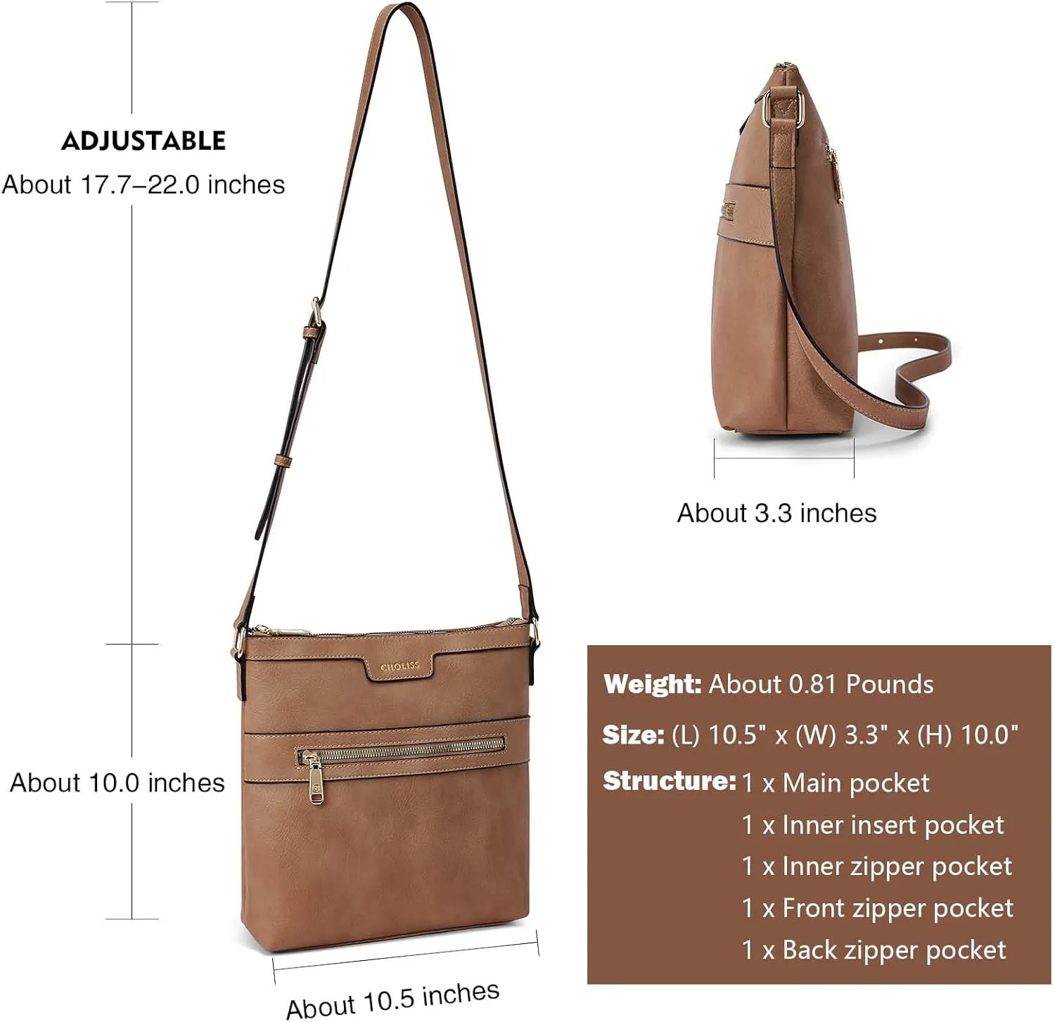 CHOLISS Large Crossbody Bags for Women, Medium Size Purses for Women with Vegan Leather