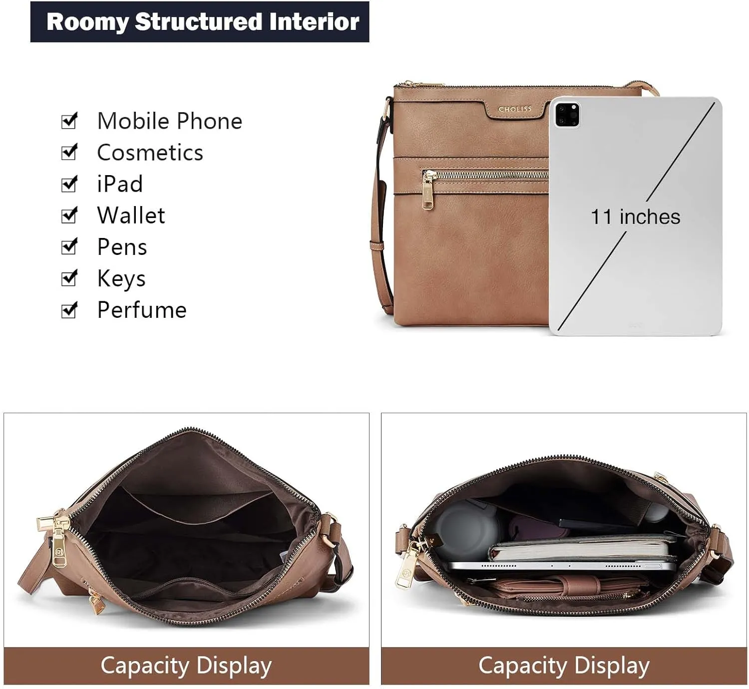 CHOLISS Large Crossbody Bags for Women, Medium Size Purses for Women with Vegan Leather