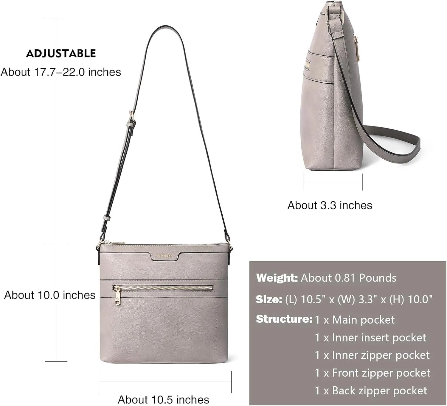 CHOLISS Large Crossbody Bags for Women, Medium Size Purses for Women with Vegan Leather