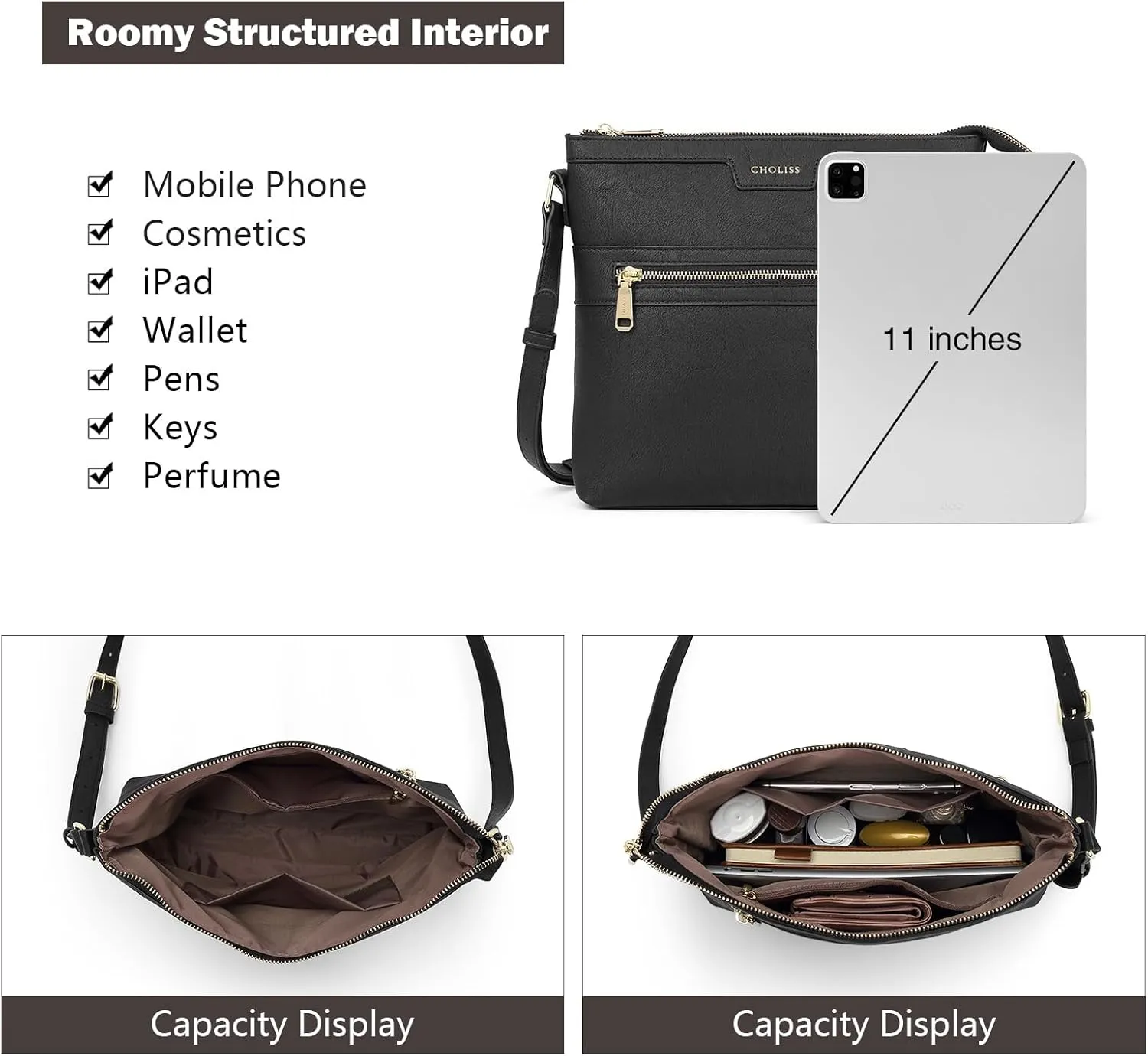 CHOLISS Large Crossbody Bags for Women, Medium Size Purses for Women with Vegan Leather