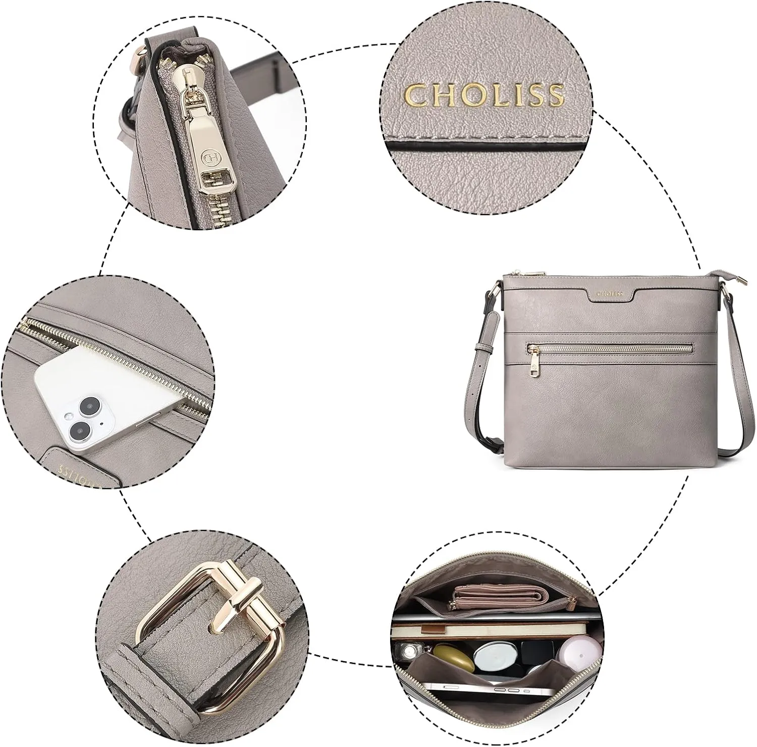 CHOLISS Large Crossbody Bags for Women, Medium Size Purses for Women with Vegan Leather