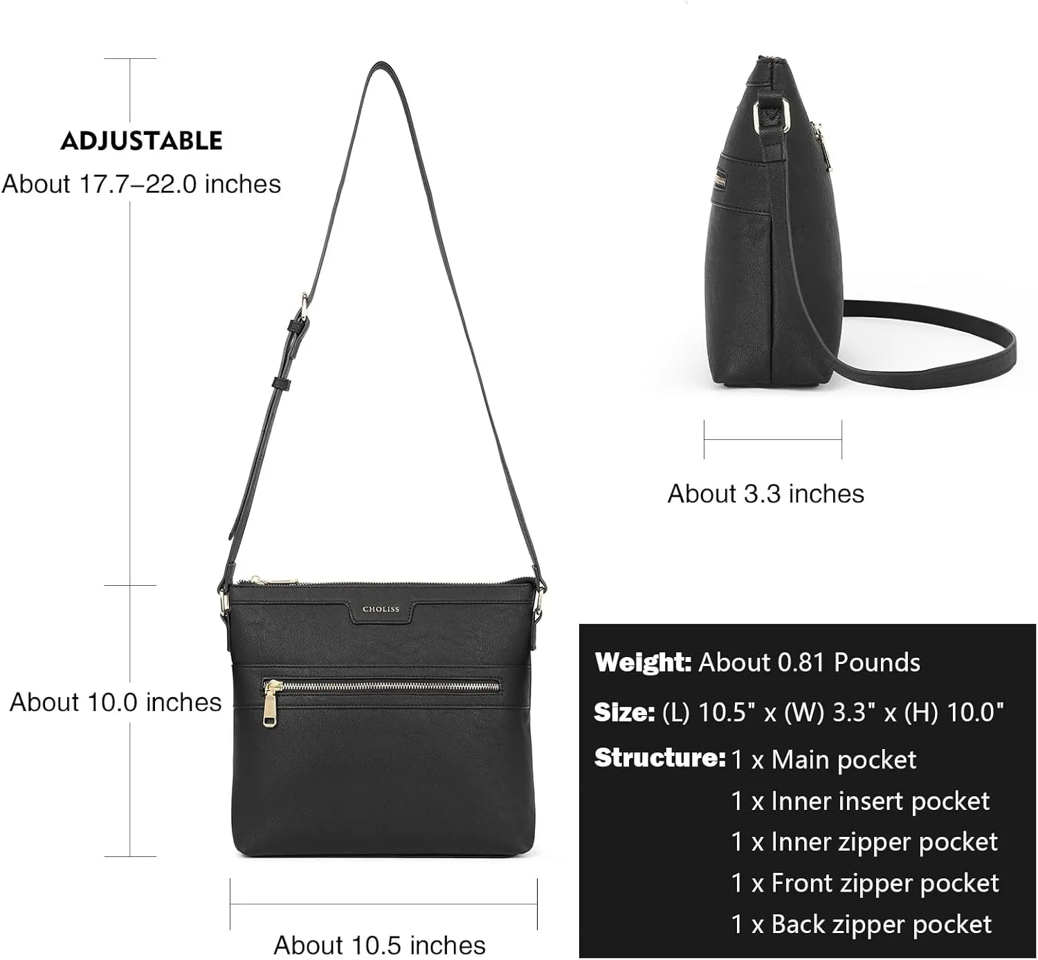 CHOLISS Large Crossbody Bags for Women, Medium Size Purses for Women with Vegan Leather