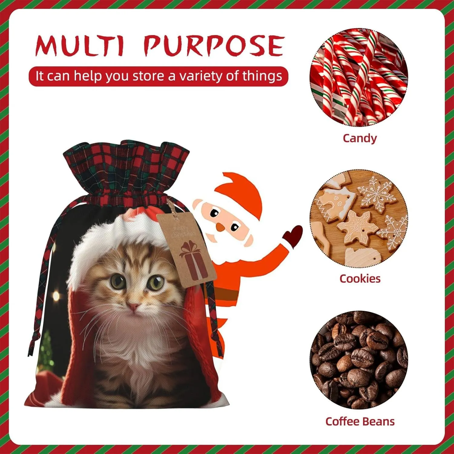 Christmas Gift Bag with Drawstring Christmas Wrapping Bags Cute Christmas cat Drawstring Gift Bag for Xmas Burlap Gift Bags Halloween Candy Bags Reusable Xmas Present Bags for Party Decorations Medium