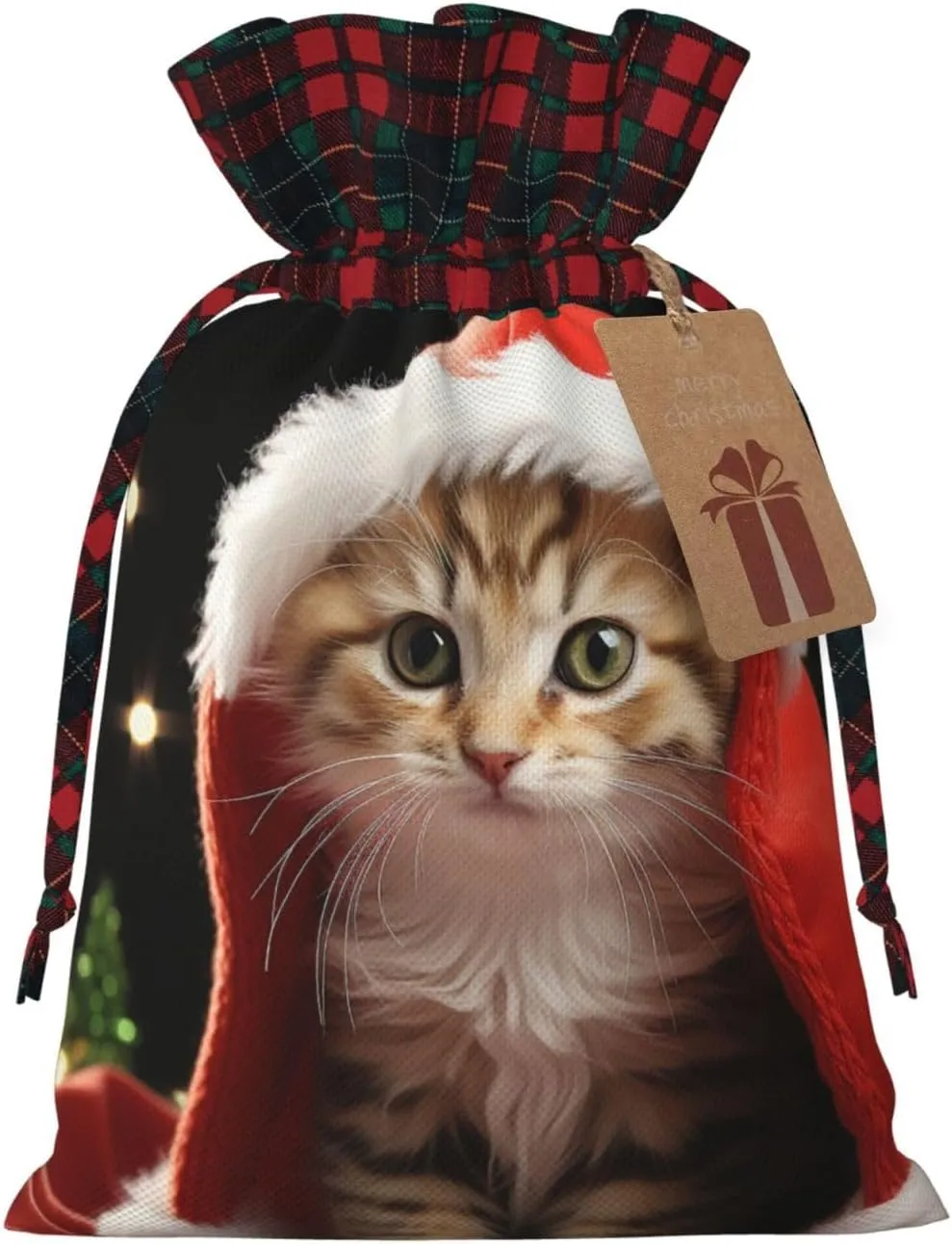 Christmas Gift Bag with Drawstring Christmas Wrapping Bags Cute Christmas cat Drawstring Gift Bag for Xmas Burlap Gift Bags Halloween Candy Bags Reusable Xmas Present Bags for Party Decorations Medium