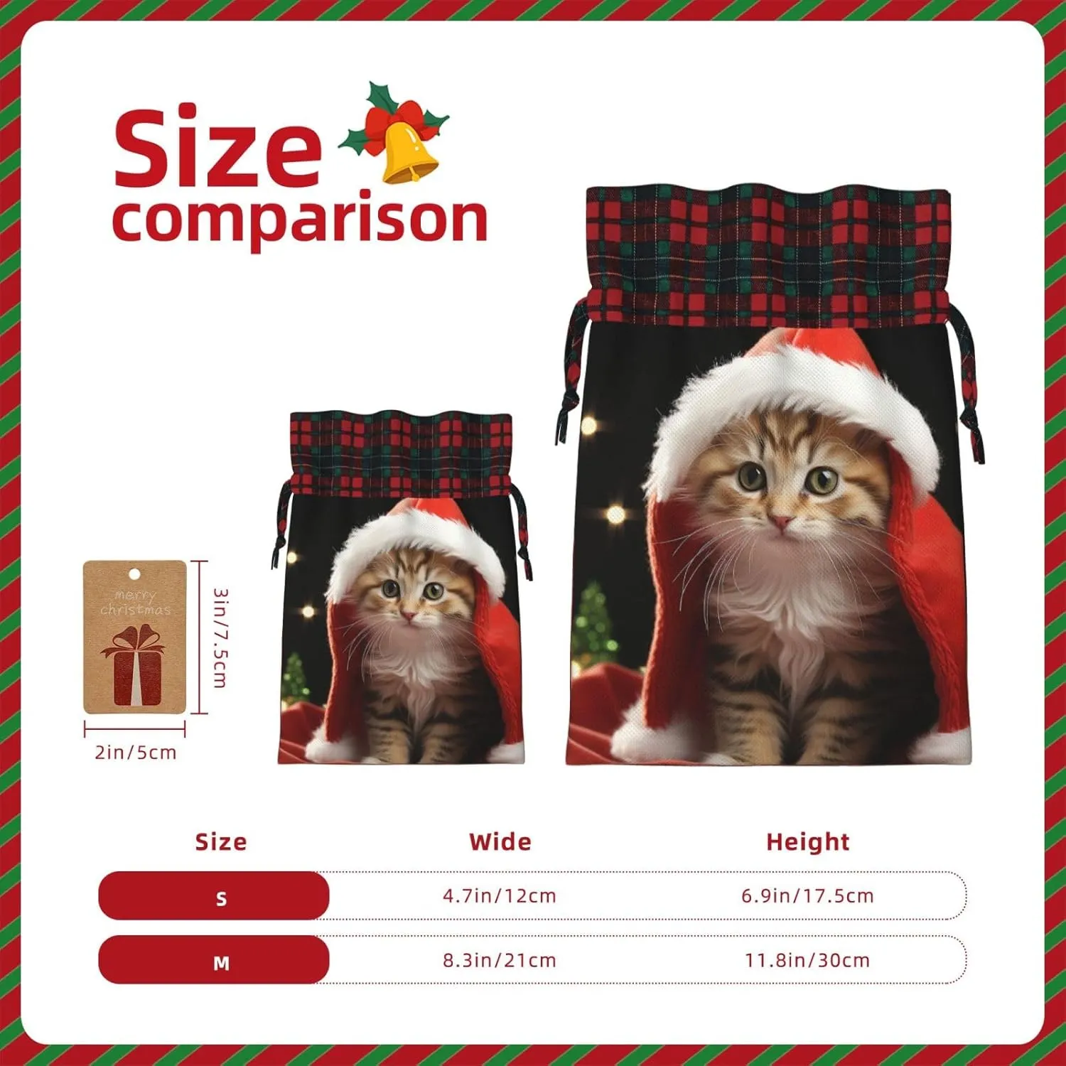 Christmas Gift Bag with Drawstring Christmas Wrapping Bags Cute Christmas cat Drawstring Gift Bag for Xmas Burlap Gift Bags Halloween Candy Bags Reusable Xmas Present Bags for Party Decorations Medium