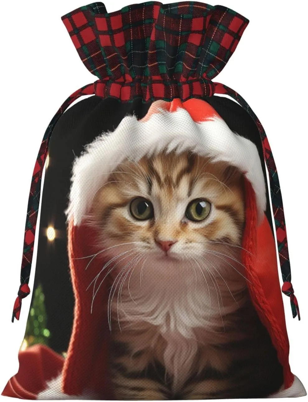 Christmas Gift Bag with Drawstring Christmas Wrapping Bags Cute Christmas cat Drawstring Gift Bag for Xmas Burlap Gift Bags Halloween Candy Bags Reusable Xmas Present Bags for Party Decorations Medium