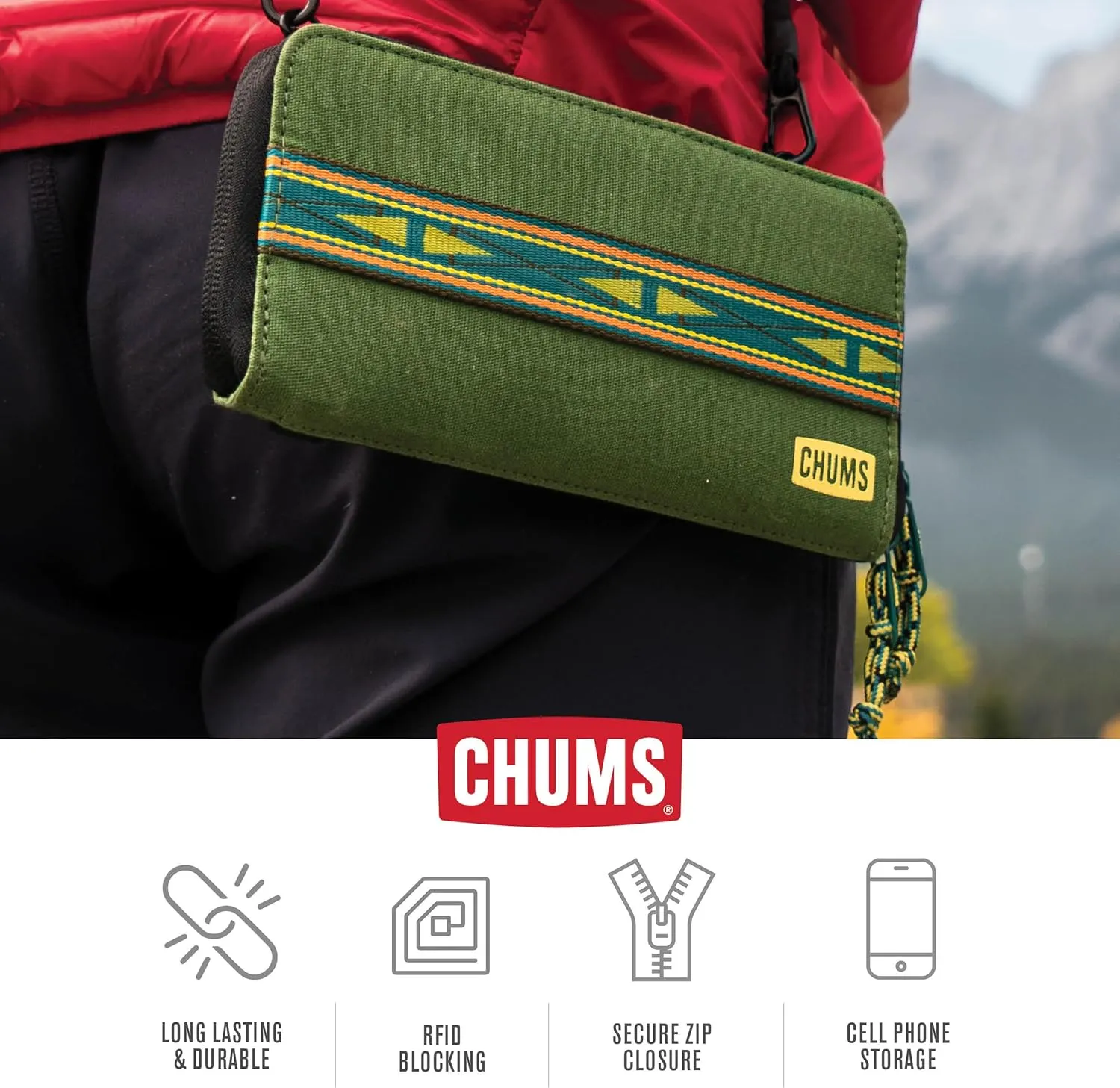 Chums Nomad Wallet - Purse & Cell Phone Wallet with Card Storage, Extra Pocket Space & Removable Strap - Brick