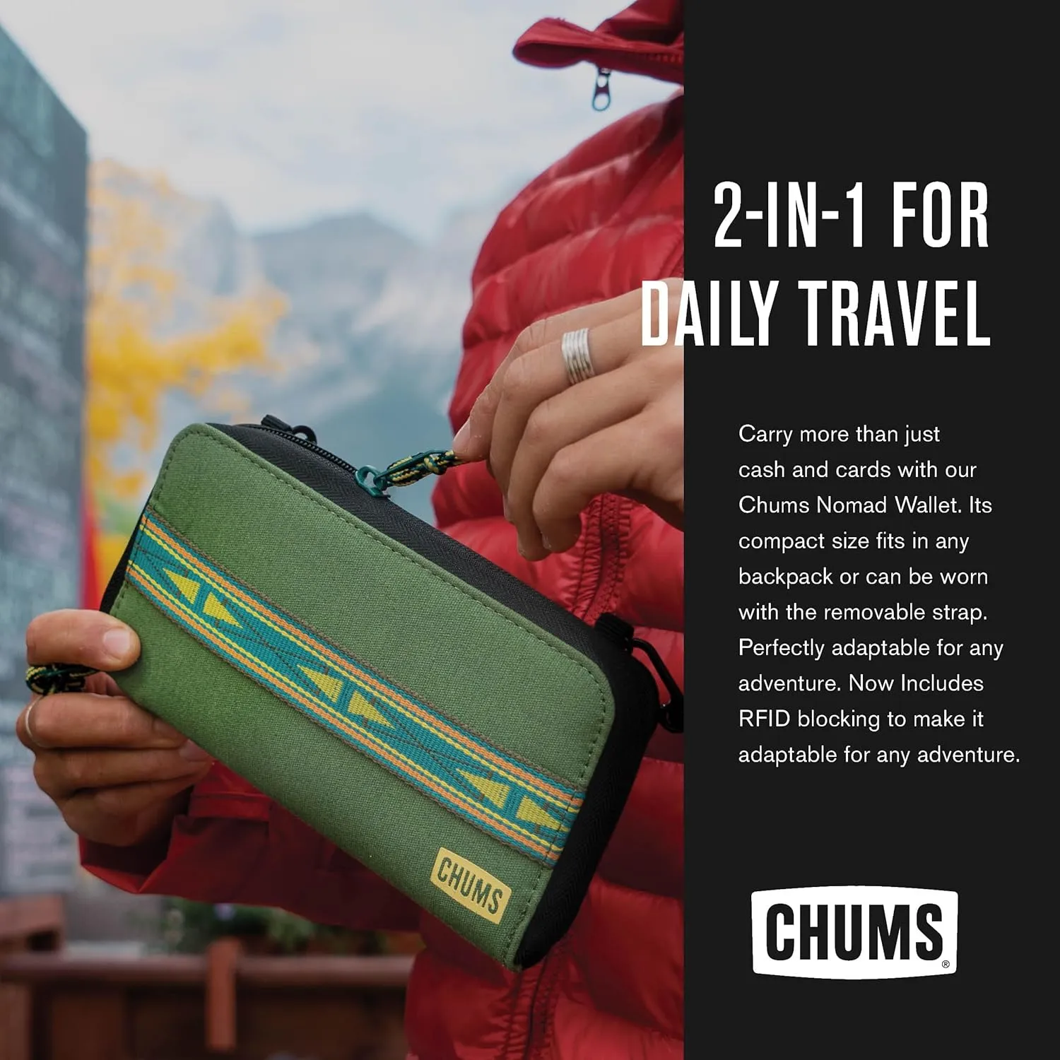 Chums Nomad Wallet - Purse & Cell Phone Wallet with Card Storage, Extra Pocket Space & Removable Strap - Brick