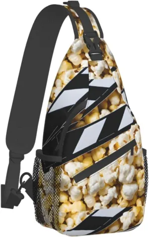 (Cinema Movie Clapboard And Popcorn) Crossbody Bag Men Lightweight Chest Backpack For Hiking Cycling Traveling Running