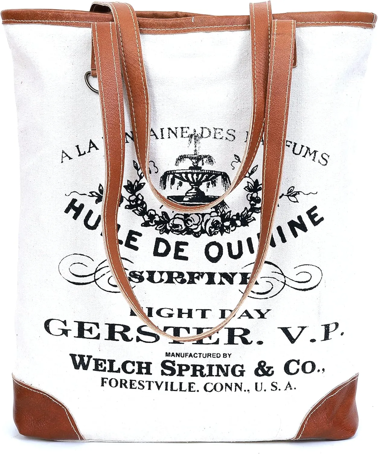 CLA Upcycled Canvas & Leather Handbag 16 Inch Height & Cowhide Tote Bag, Canvas Handbags for women