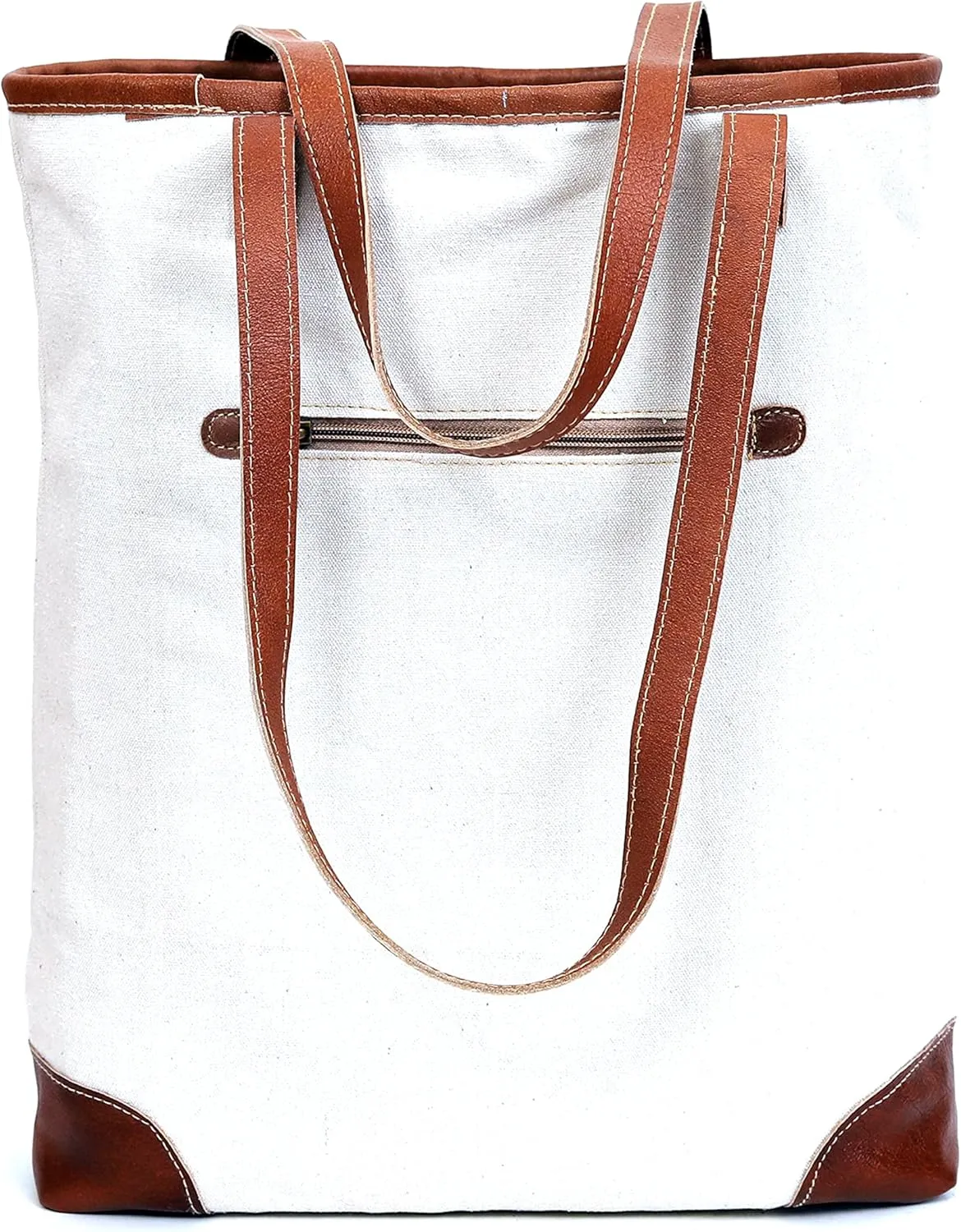 CLA Upcycled Canvas & Leather Handbag 16 Inch Height & Cowhide Tote Bag, Canvas Handbags for women