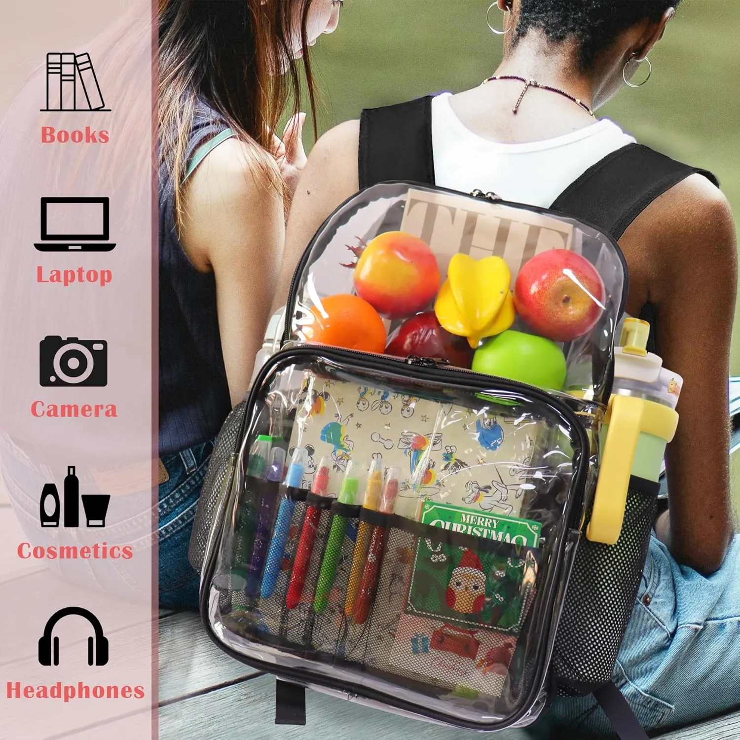 Clear Backpack,See Through Backpack School Approved Heavy Duty Clear Backpack Transparent Bookbag for College Work Travel Security,Gray