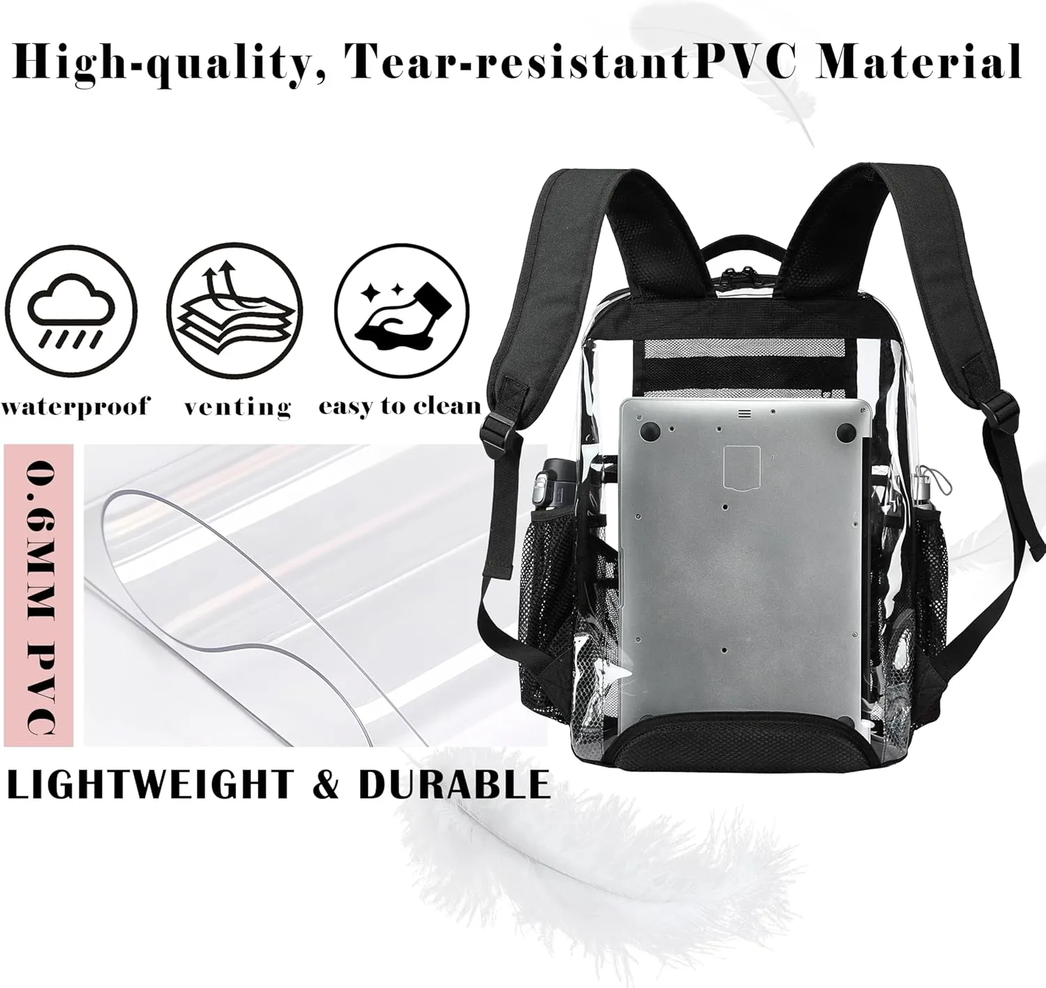 Clear Backpack,See Through Backpack School Approved Heavy Duty Clear Backpack Transparent Bookbag for College Work Travel Security,Gray