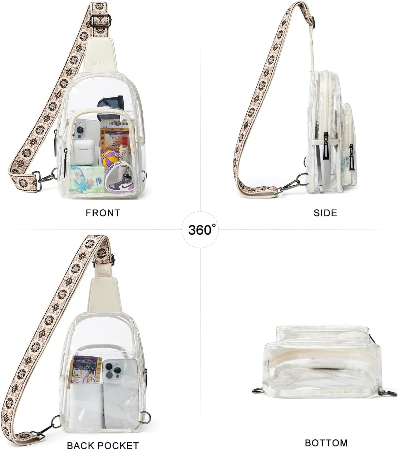 Clear Bag for Stadium Events, Clear Purse for Women Stadium Crossbody Bag, Transparent Bag for Concerts Sports