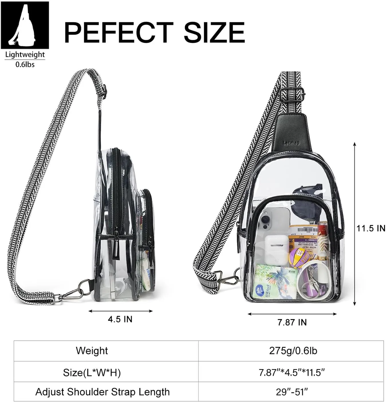 Clear Bag for Stadium Events, Clear Purse for Women Stadium Crossbody Bag, Transparent Bag for Concerts Sports