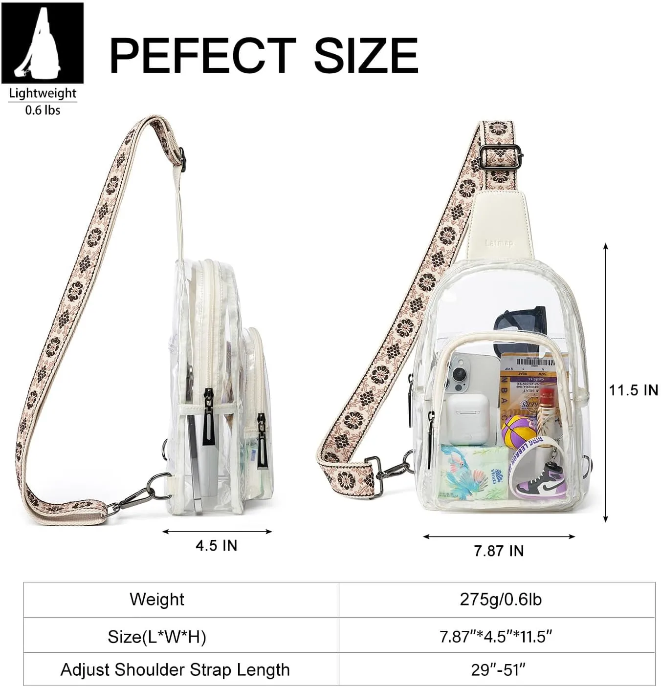 Clear Bag for Stadium Events, Clear Purse for Women Stadium Crossbody Bag, Transparent Bag for Concerts Sports