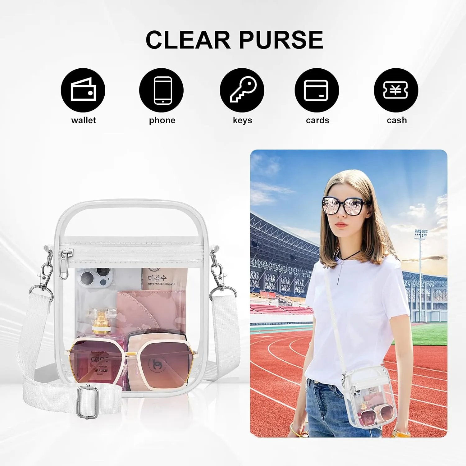 Clear Bag Stadium Approved Clear Purse for Women Clear Crossbody Bag for Stadium Events Concerts Festivals