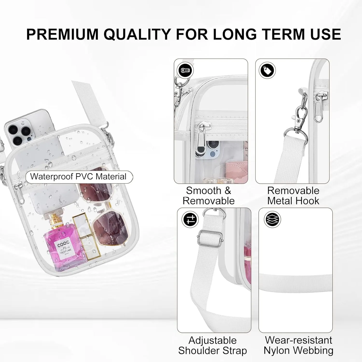 Clear Bag Stadium Approved Clear Purse for Women Clear Crossbody Bag for Stadium Events Concerts Festivals
