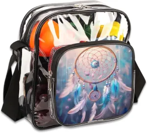 Clear Crossbody Bag Stadium Approved Bohemian Dreamcatcher Transparent Bag for Festivals, Sports Events, Concerts,Beach Bag for Women Men Ethic Feathers Clear Purse with Front Pocket Messenger Bag