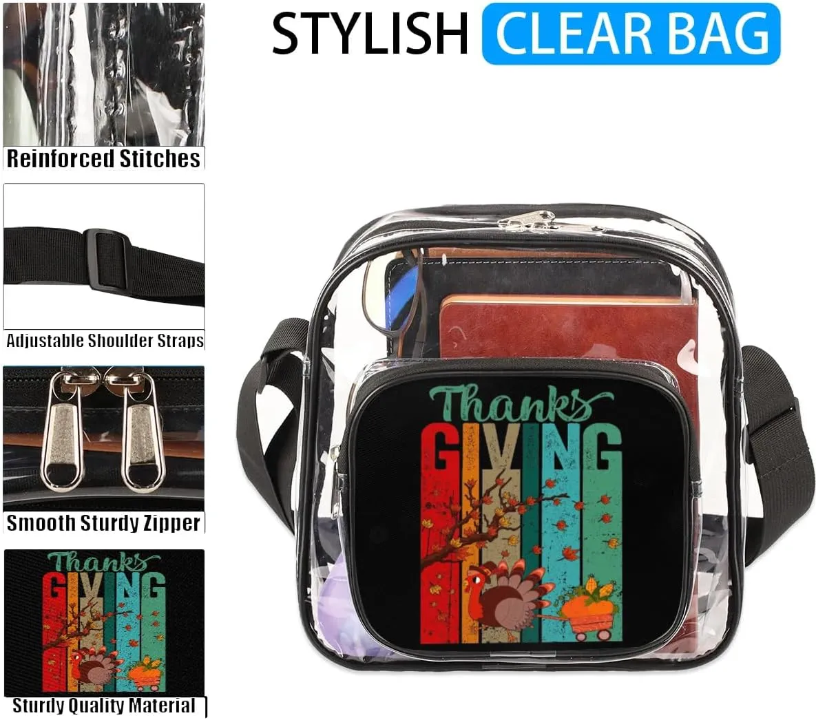 Clear Crossbody Bag Stadium Approved for Women and Men Transparent Messenger Shoulder Bag Clear Purse Bag