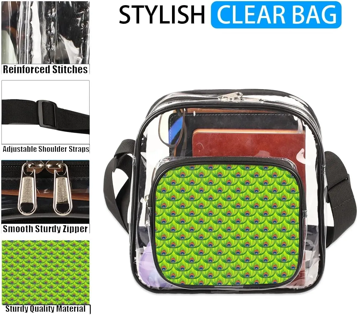 Clear Crossbody Bag Stadium Approved for Women and Men Transparent Messenger Shoulder Bag Clear Purse Bag