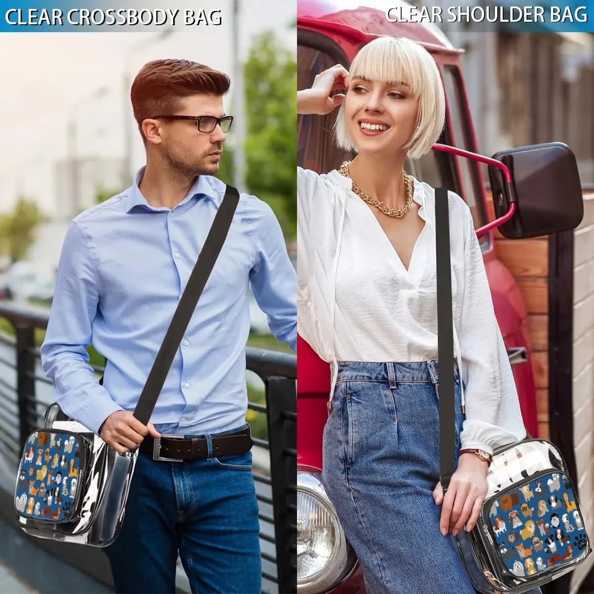 Clear Crossbody Bag Stadium Approved for Women and Men Transparent Messenger Shoulder Bag Clear Purse Bag