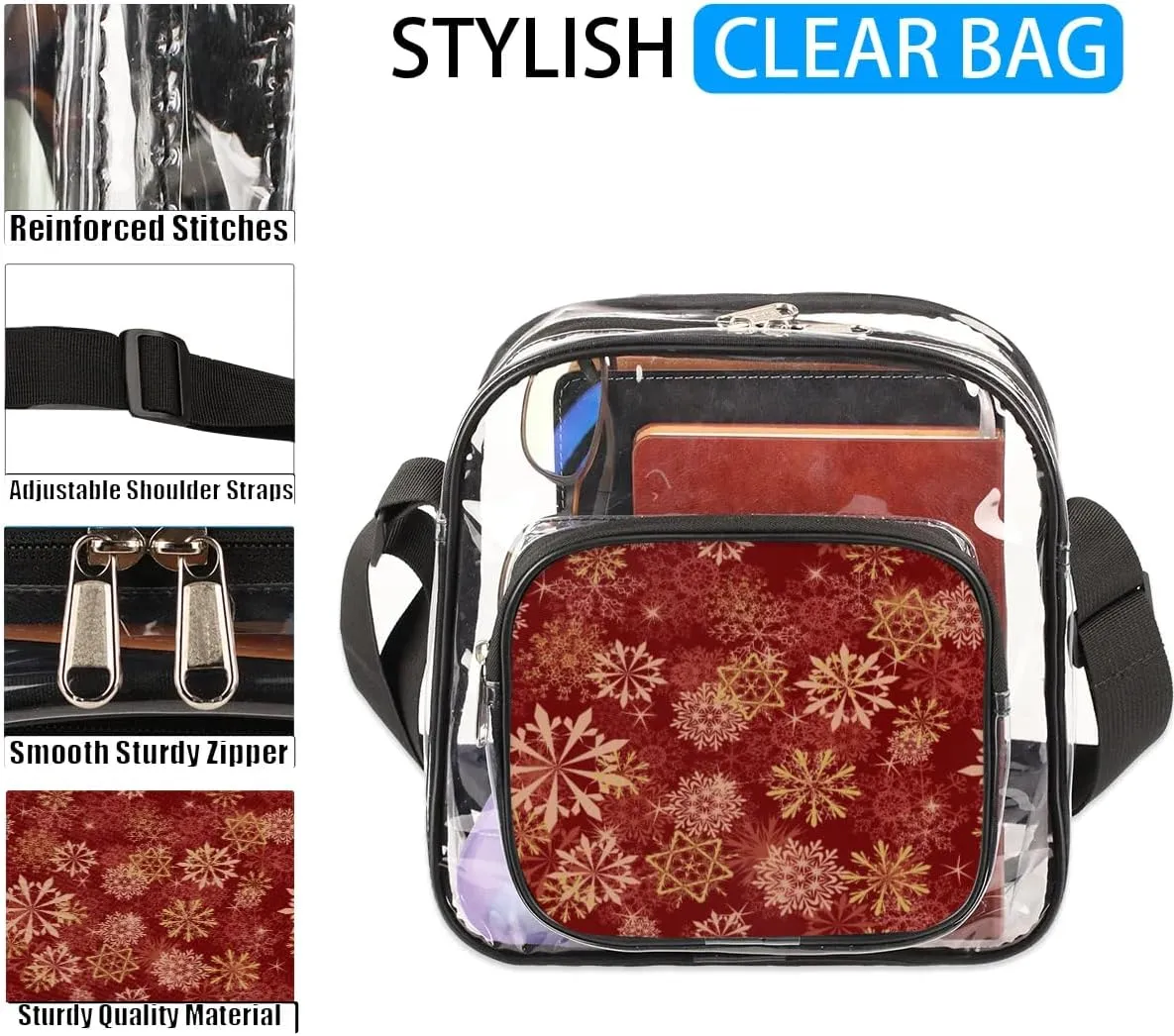 Clear Crossbody Bag Stadium Approved for Women and Men Transparent Messenger Shoulder Bag Clear Purse Bag