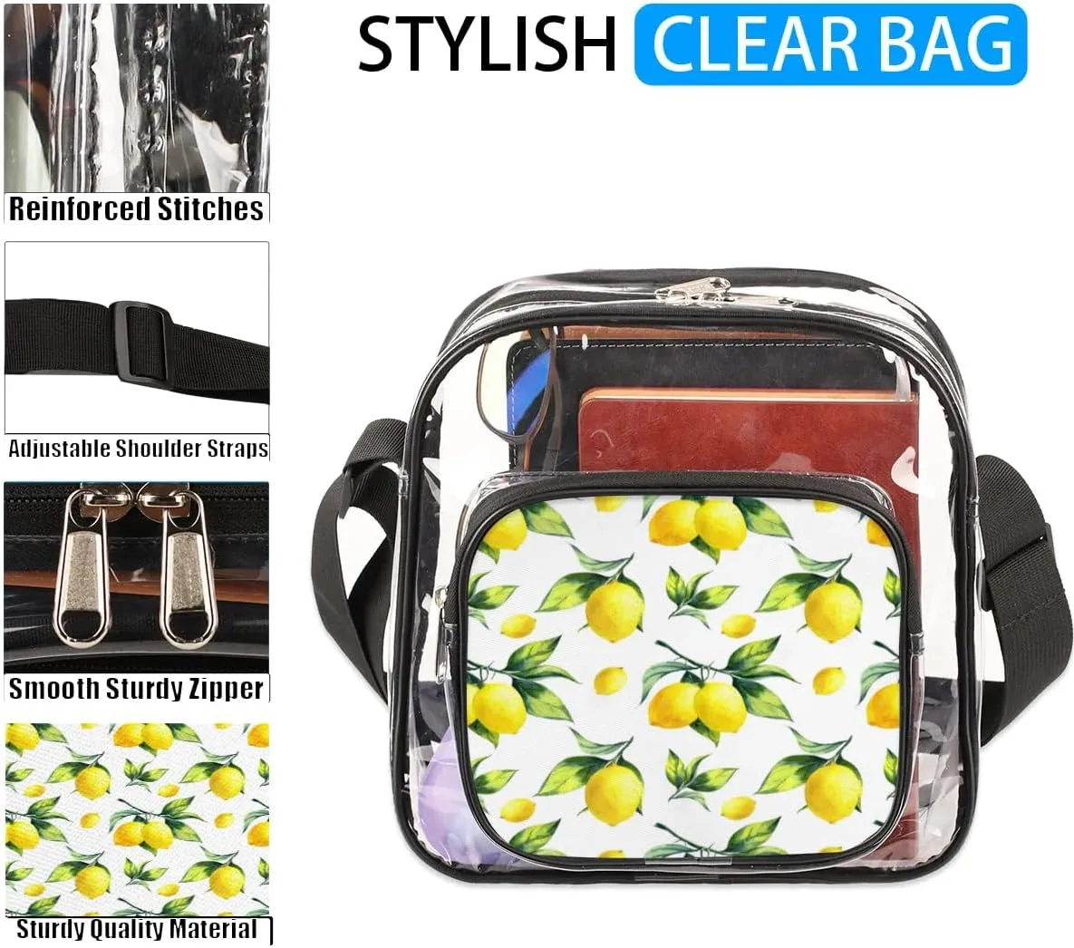 Clear Crossbody Bag Stadium Approved for Women and Men Transparent Messenger Shoulder Bag Clear Purse Bag