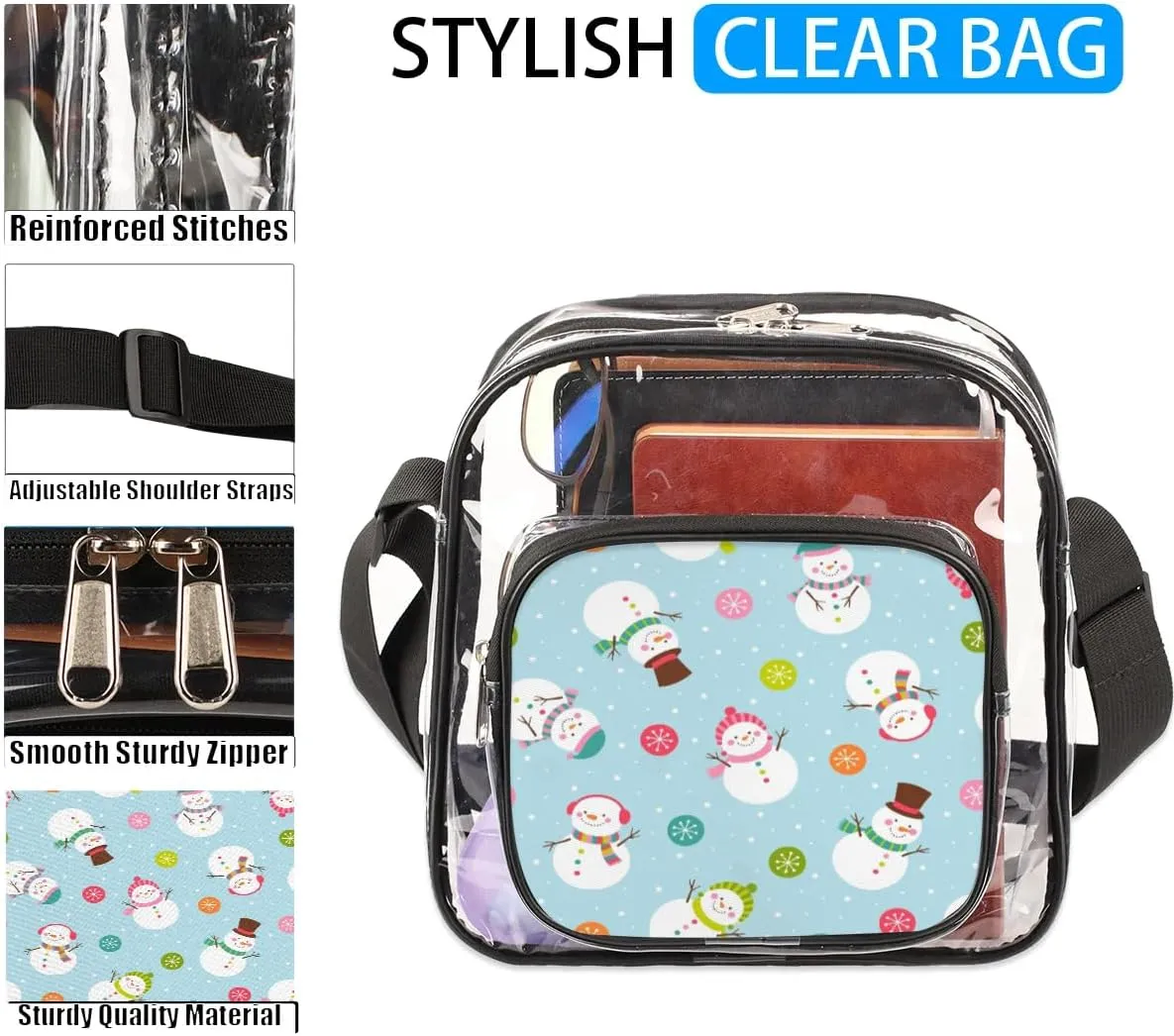 Clear Crossbody Bag Stadium Approved for Women and Men Transparent Messenger Shoulder Bag Clear Purse Bag