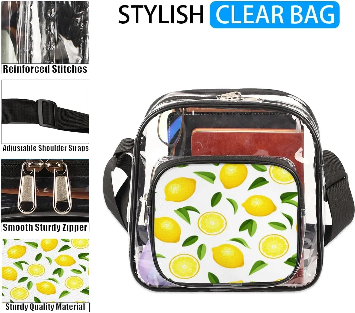 Clear Crossbody Bag Stadium Approved for Women and Men Transparent Messenger Shoulder Bag Clear Purse Bag