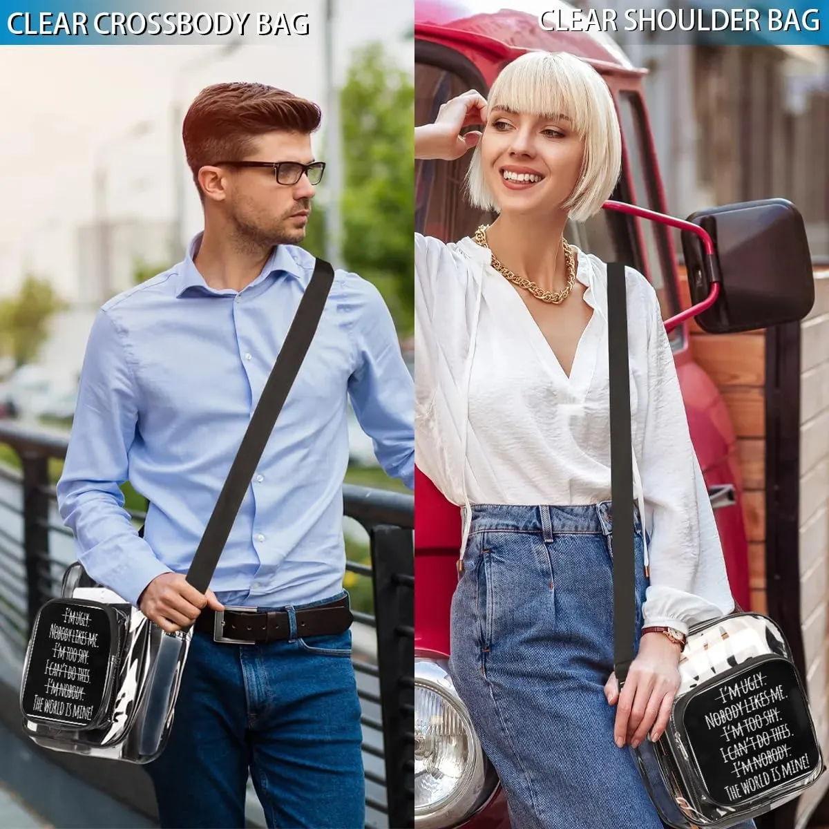 Clear Crossbody Bag Stadium Approved for Women and Men Transparent Messenger Shoulder Bag Clear Purse Bag