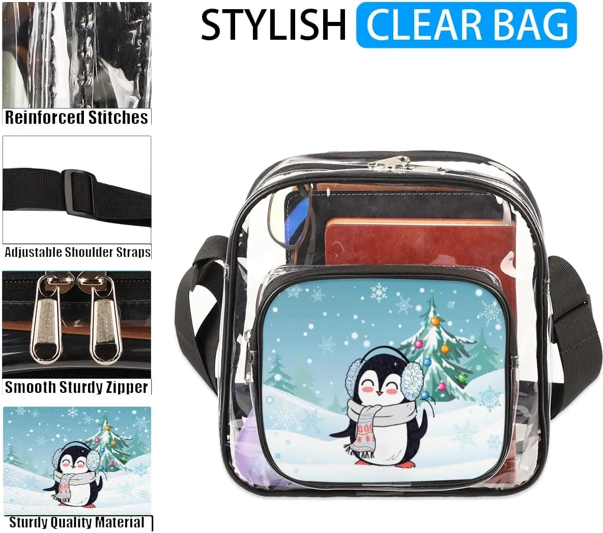 Clear Crossbody Bag Stadium Approved for Women and Men Transparent Messenger Shoulder Bag Clear Purse Bag