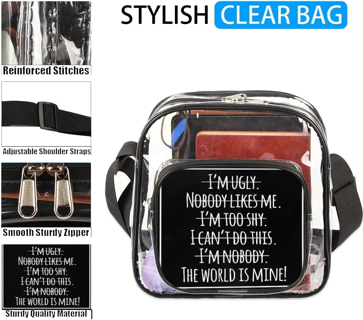 Clear Crossbody Bag Stadium Approved for Women and Men Transparent Messenger Shoulder Bag Clear Purse Bag