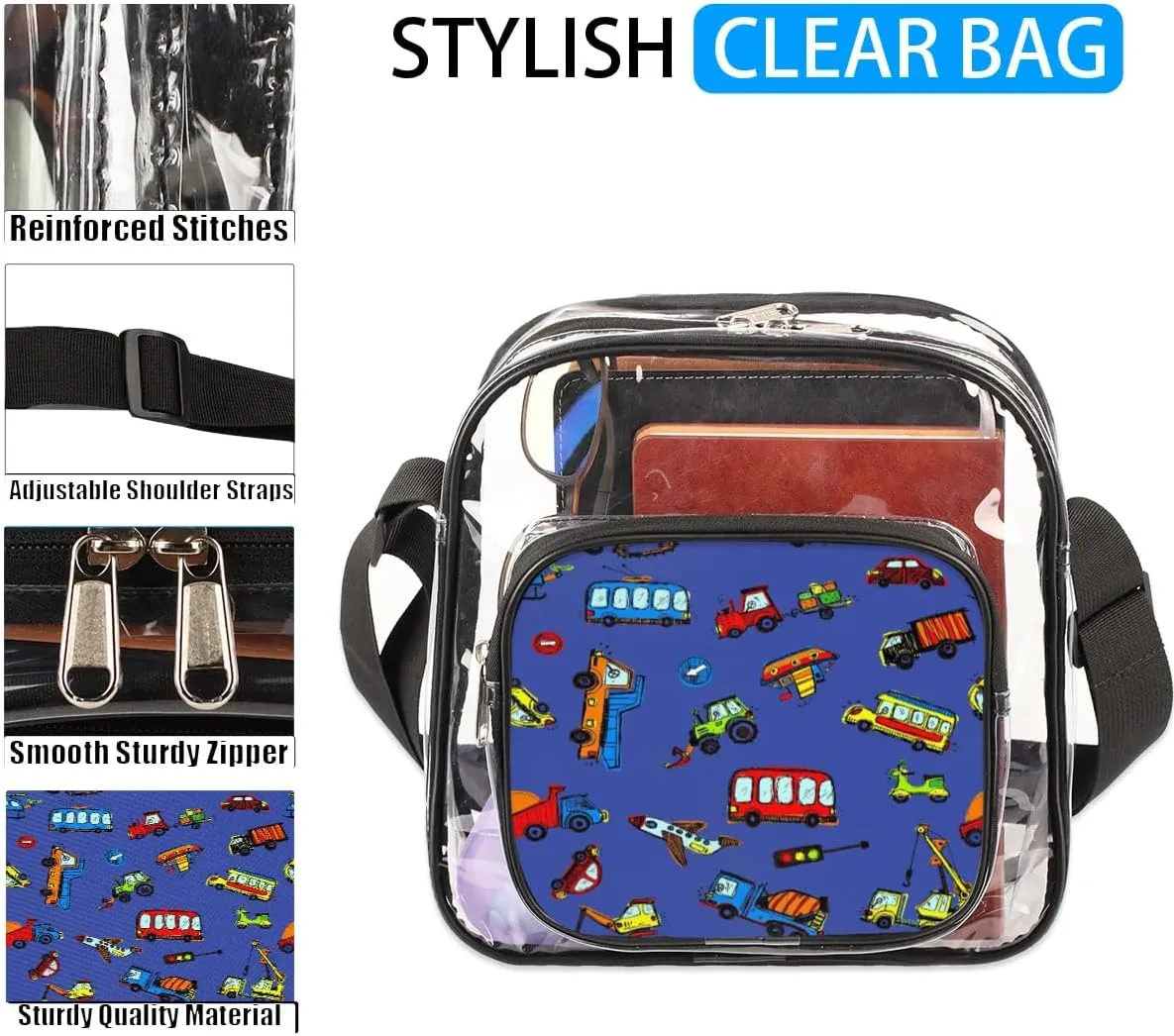 Clear Crossbody Bag Stadium Approved for Women and Men Transparent Messenger Shoulder Bag Clear Purse Bag