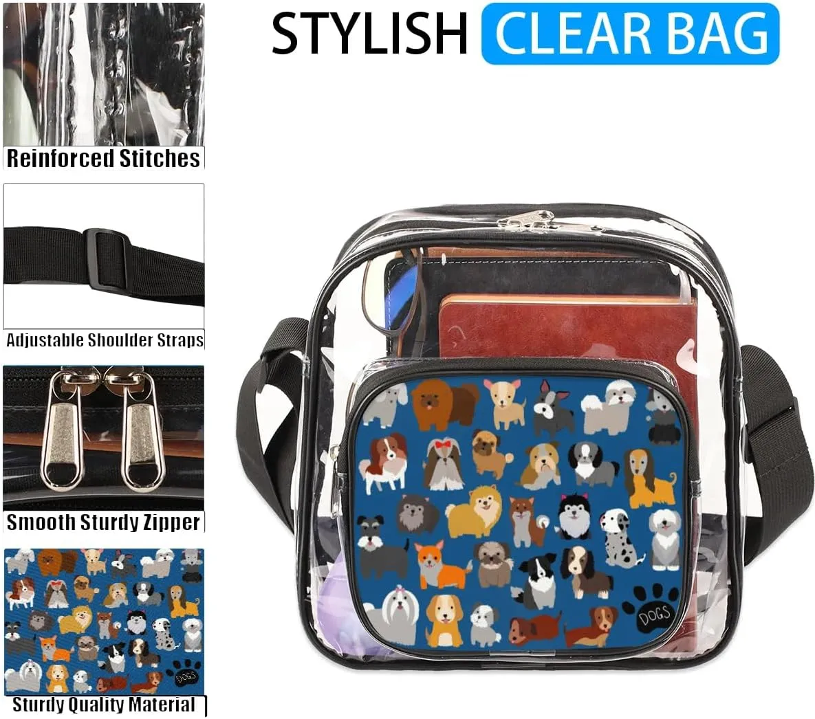 Clear Crossbody Bag Stadium Approved for Women and Men Transparent Messenger Shoulder Bag Clear Purse Bag