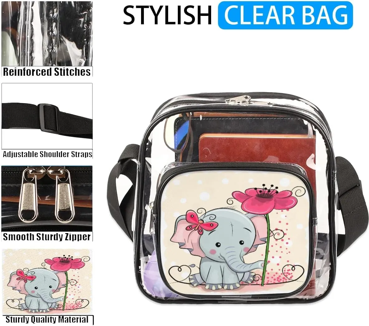 Clear Crossbody Bag Stadium Approved for Women and Men Transparent Messenger Shoulder Bag Clear Purse Bag