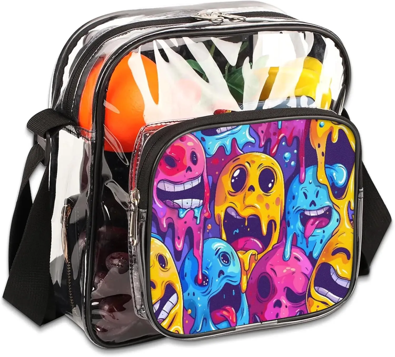 Clear Crossbody Bag Stadium Approved Monster Transparent Bag for Festivals, Sports Events, Concerts,Beach Bag for Women Men Clear Purse with Front Pocket Messenger Bag with Adjustable Strap