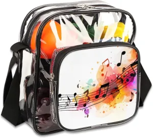 Clear Crossbody Bag Stadium Approved Musical Notation Transparent Bag for Festivals, Sports Events, Concerts,Beach Bag for Women Men Clear Purse with Front Pocket Messenger Bag with Adjustable Strap