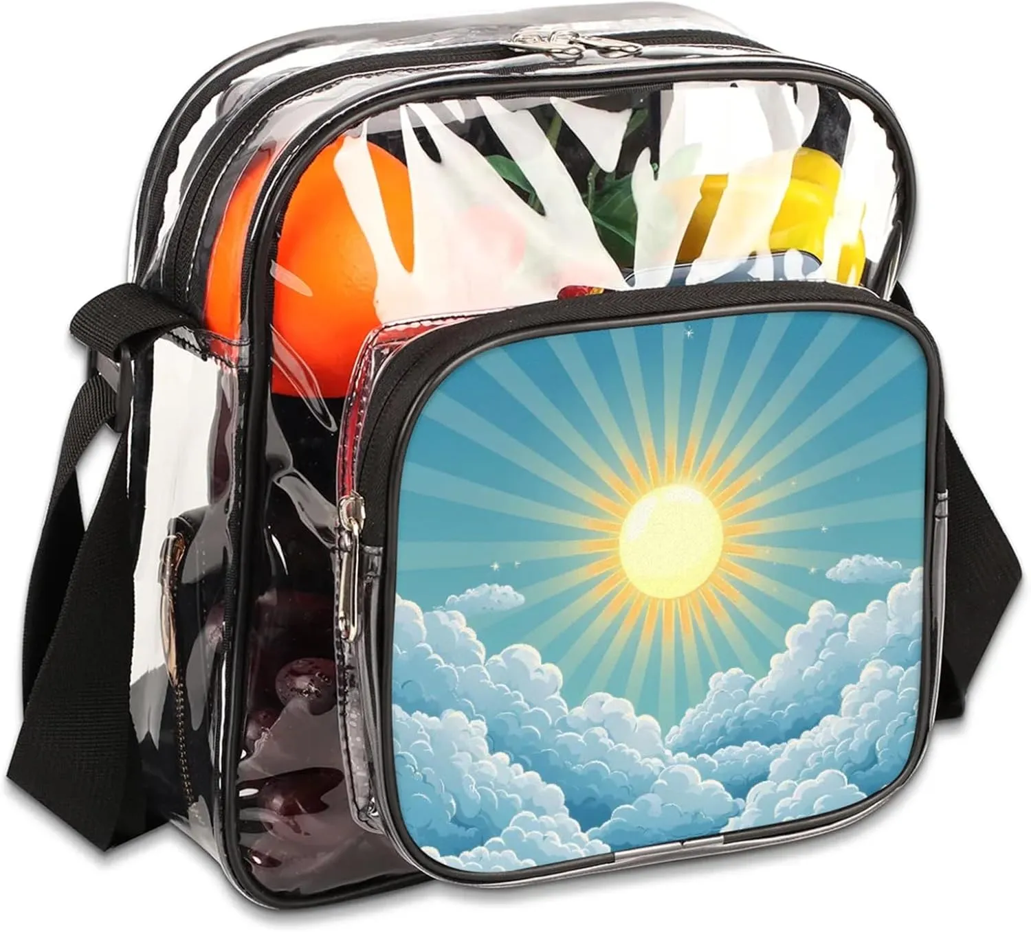 Clear Crossbody Bag Stadium Approved Sunrise Scenery Transparent Bag for Festivals, Sports Events, Concerts,Beach Bag for Women Men Clear Purse with Front Pocket Messenger Bag with Adjustable Strap