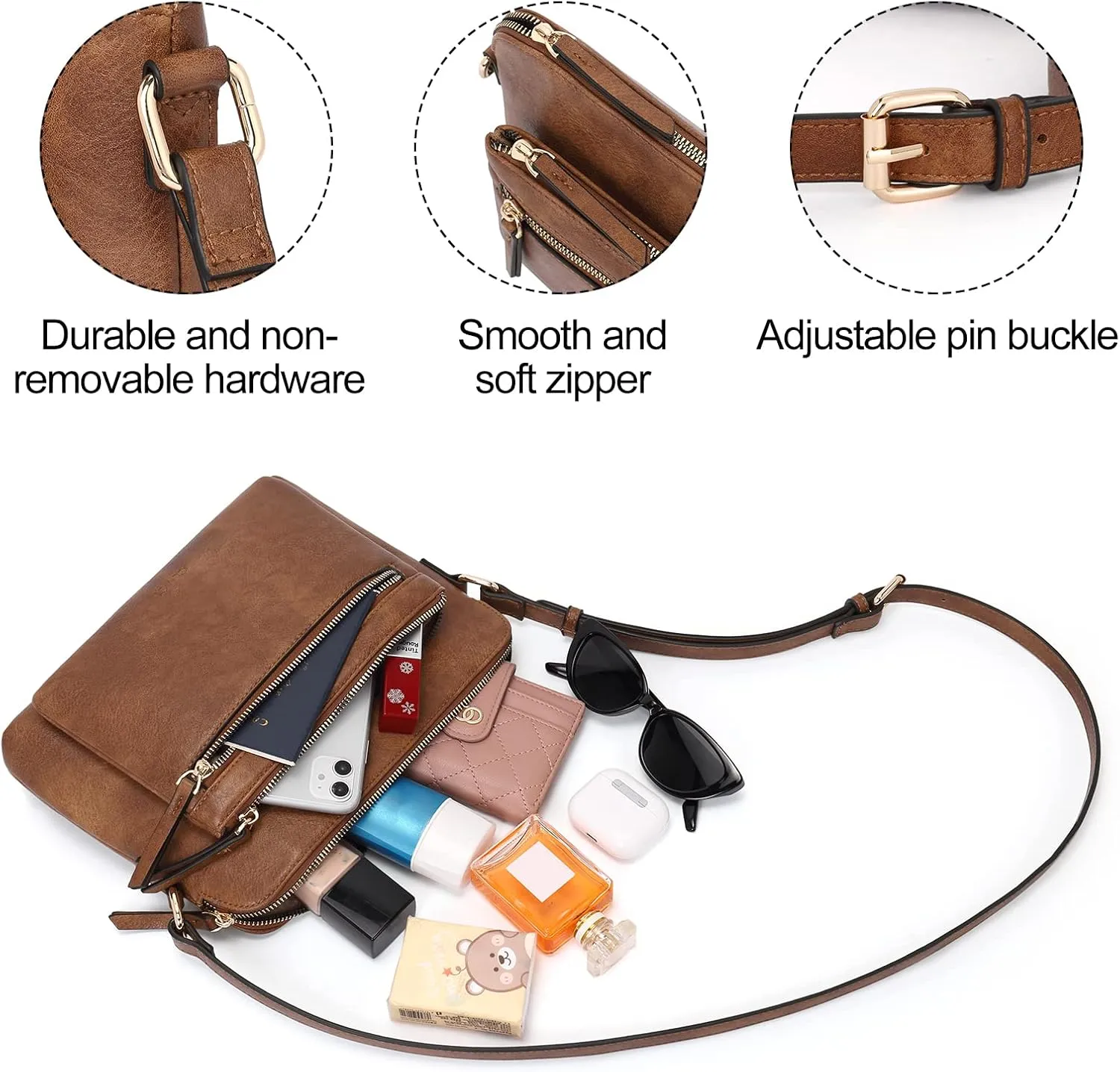 CLUCI Crossbody Purse for Women Multi Pockets Bag Vegan Leather Small Shoulder Handbags Summer Travel Designer Vintage Ladies