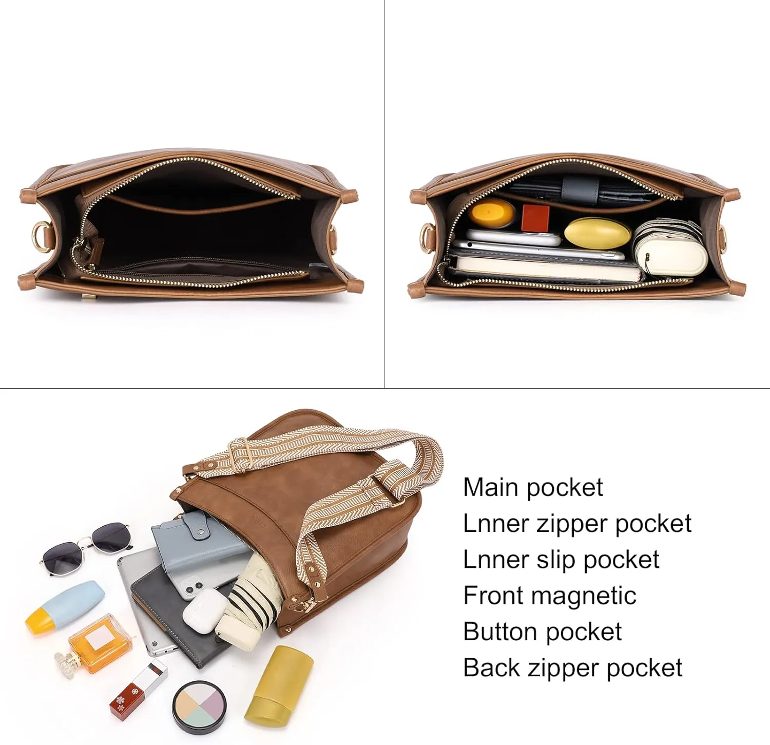 CLUCI Purses for Women, Vegen Leather Crossbody Bags for Woman Trendy, 2PCS Hobo Handbag with 2 Adjustable Guitar Strap