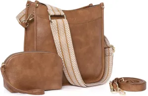 CLUCI Purses for Women, Vegen Leather Crossbody Bags for Woman Trendy, 2PCS Hobo Handbag with 2 Adjustable Guitar Strap