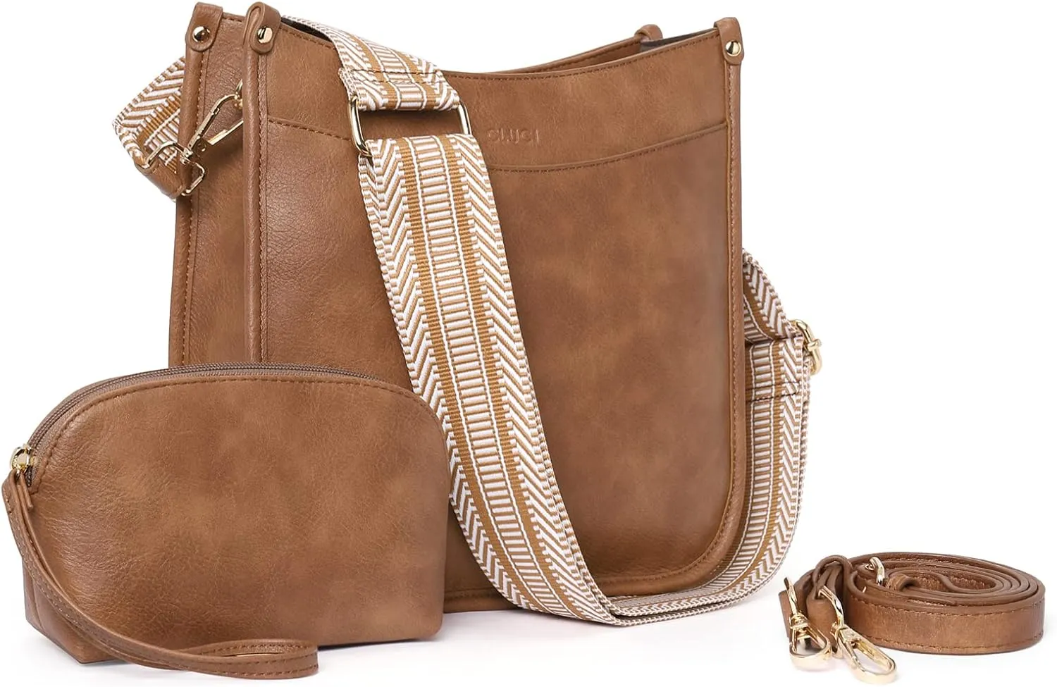 CLUCI Purses for Women, Vegen Leather Crossbody Bags for Woman Trendy, 2PCS Hobo Handbag with 2 Adjustable Guitar Strap